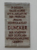 Gedenktafel am Geburtshaus von Johann Heinrich August von Duncker