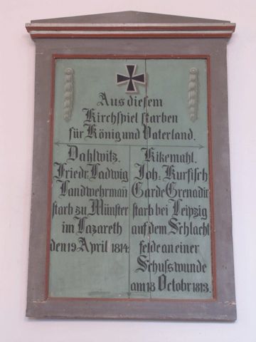 Gedenktafel in der Kirche Dahlwitz