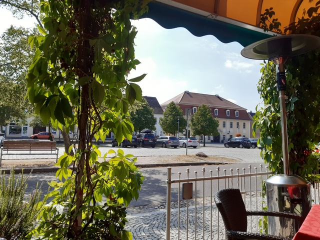 Blick vom Café Leibnitz zum Gasthof Rautenstock